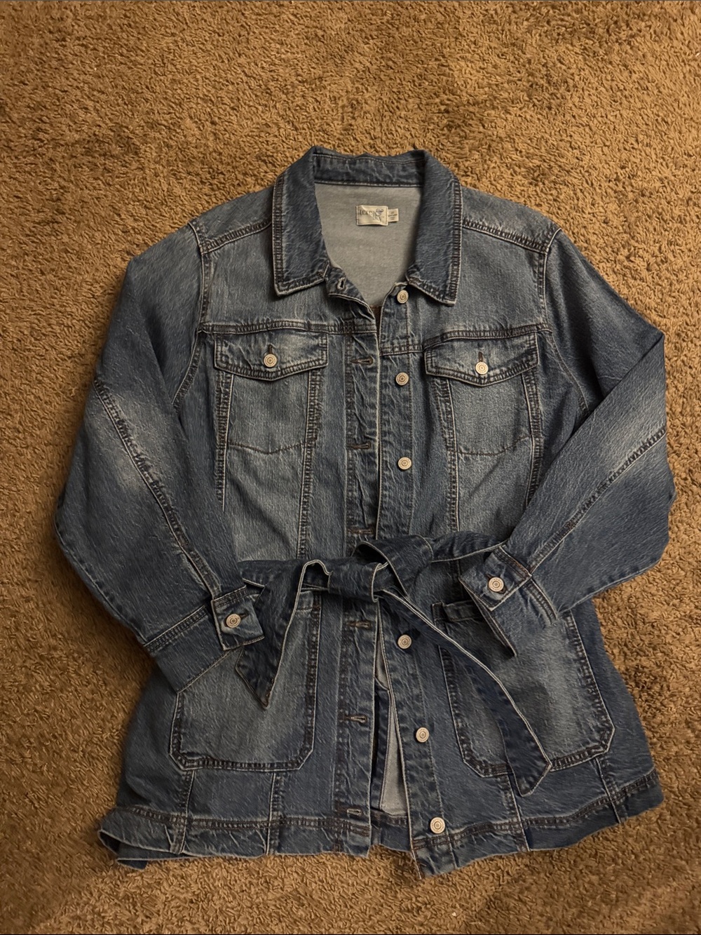 Classic Blue Denim Jacket with Waist Tie